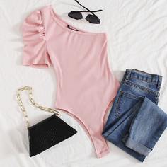 Боди на одно плечо с пышным рукавом Shein