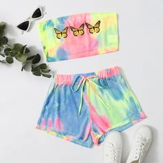 Разноцветный топ с принтом бабочки и шорты Shein