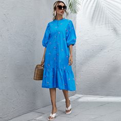 с вышивкой Цветочный принт Повседневный Платья Shein