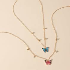 2шт ожерелье с бабочкой для девочек Shein