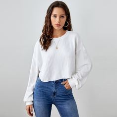 Вязаная короткая футболка в рубчик Shein