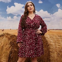 Платье размера плюс с принтом и поясом Shein