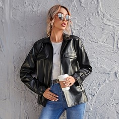 Однобортное пальто из искусственной кожи Shein