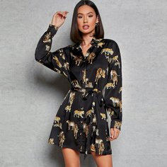 с поясом Животный Повседневный Платья Shein