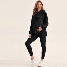 Однотонная толстовка на кулиске и леггинсы для беременных Shein