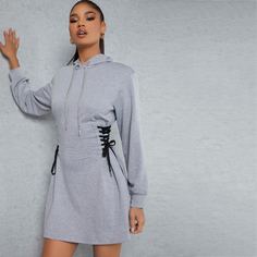 на шнурках Ровный цвет Повседневный Свитшоты Shein