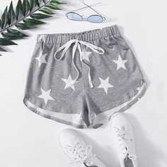Шорты с принтом звезд и узлом Shein