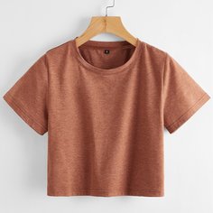 Одноцветный Повседневный Футболки Shein