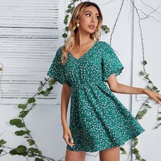 Платье с оригинальным рукавом и цветочным принтом Shein