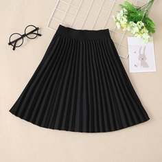 Однотонная плиссированная юбка с эластичной талией для девочек Shein