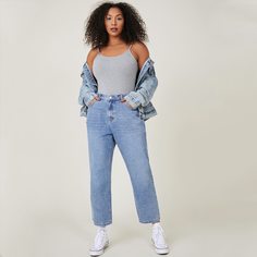 на пуговицах Одноцветный Джинсы размер плюс Shein