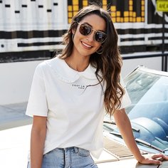 Пуговица Лозунг Повседневный Футболки Shein