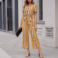 с поясом Полосатый Повседневный Комбинезоны Shein