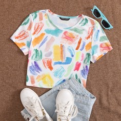 трикотажный Контрастный цвет Повседневный Футболки Shein