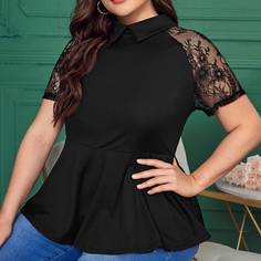 С оборками Одноцветный Элегантный Женские топы размер плюс Shein