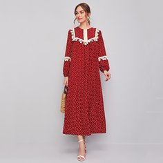 на пуговицах В горошек Бохо Арабские платья Shein