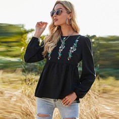 с вышивкой Цветочный Повседневный Блузы Shein