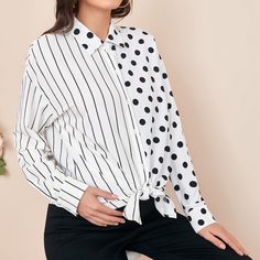 Блузка в полоску и горошек для беременных Shein