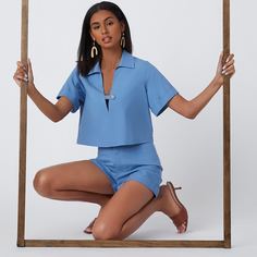 Однотонный топ и шорты Shein