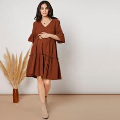 с оборками Одноцветный Бохо Платья для беременных Shein