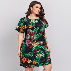 Платье размера плюс с тропическим принтом Shein