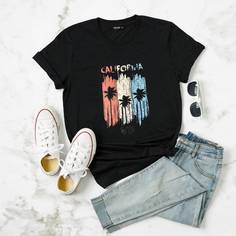 буква Повседневный Футболка размера плюс Shein