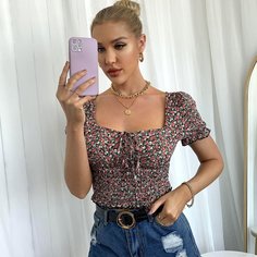 Оборка цветочный Бохо Блузы Shein