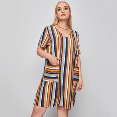 Платье в полоску с карманом размера плюс Shein
