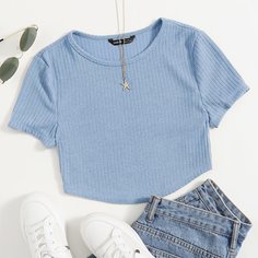 Однотонная трикотажная футболка Shein
