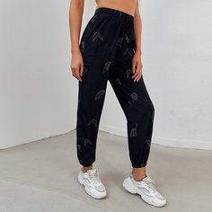 Брюки на кулиске с принтом бабочки Shein