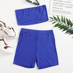 Однотонный топ без рукавов и велошорты Shein