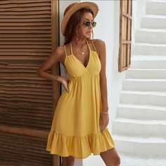 Однотонное платье с оборками Shein