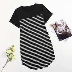 Полосатый Повседневный Платья размер плюс Shein