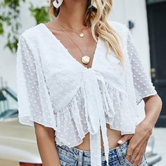 Кроп топ в горошек с оборкой Shein