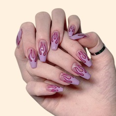 24шт накладные ногти с узором огня и 1 лист лента и 1шт пилочка для ногтей Shein