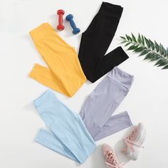 с карманами Одноцветный Спортивные леггинсы Shein