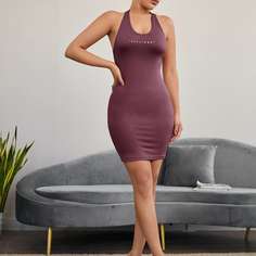 Облегающее платье с открытой спиной и текстовым принтом Shein