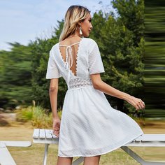 Платье с узлом сзади и кружевом Shein