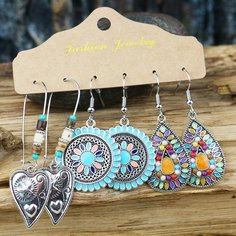 3 пары круглые серьги-подвески в богемском стиле Shein