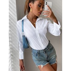 Однотонное боди-рубашка Shein