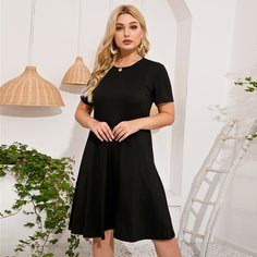 Однотонное платье размера плюс с карманом Shein