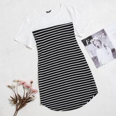 Полосатый Повседневный Платья размер плюс Shein