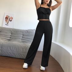 Однотонные широкие брюки Shein