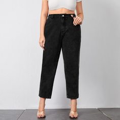 на пуговицах Одноцветный Повседневный Джинсы размер плюс Shein