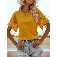 Контрастные кружева Одноцветный Повседневный Футболки Shein