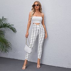 Клетчатый Повседневный Комбинезоны Shein
