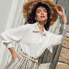 Блузка с вышивкой растений Shein