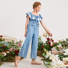 Комбинезон с цветочной вышивкой для девочек Shein