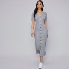 Разрез Одноцветный Повседневный Платье Shein