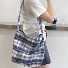 Холщовая сумка на плечо в клетку Shein